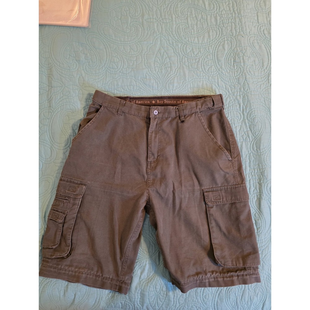 Boy Scouts American Youth 32 Green Cotton Blend Cargo Uniform Shorts Camping‎